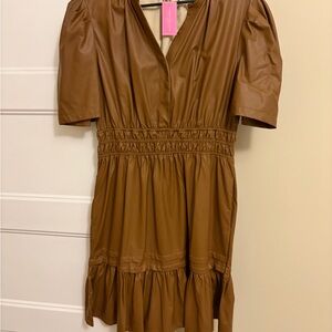 Simply Southern Camel Brown Faux-Leather Short Sleeve Dress